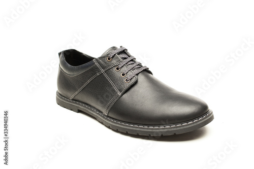 Black men's shoes leather standing on white background