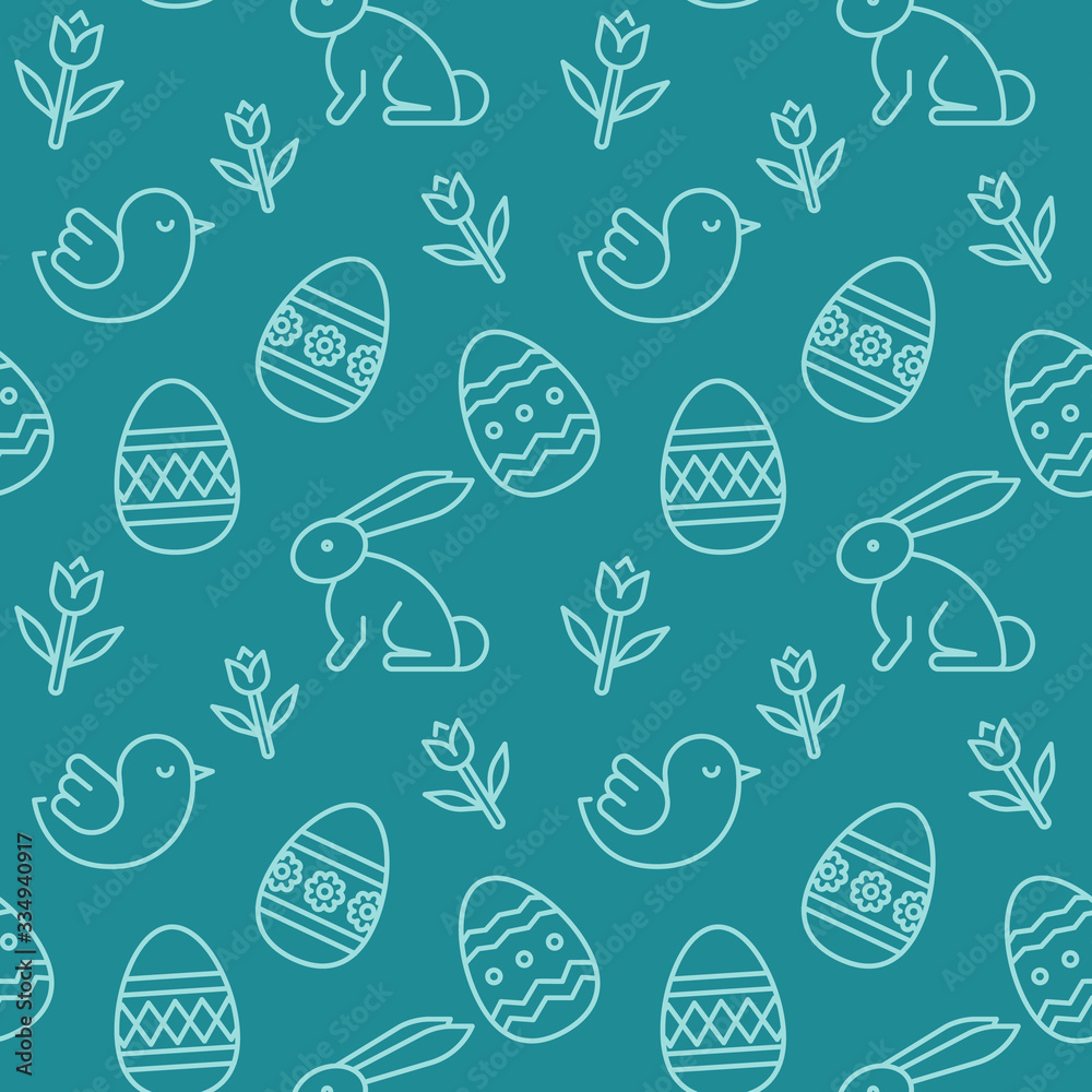 Easter icons pattern. Happy Easter seamless background. Seamless pattern vector illustration