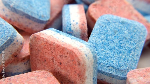 Dishwasher tablets. Multi function detergent tablets 4K 3840X2160 UHD footage 360 rotation