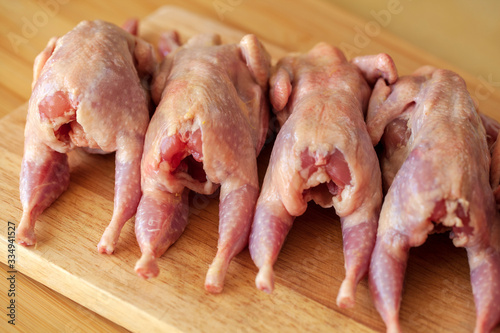 Fresh quail carcasses before cooking