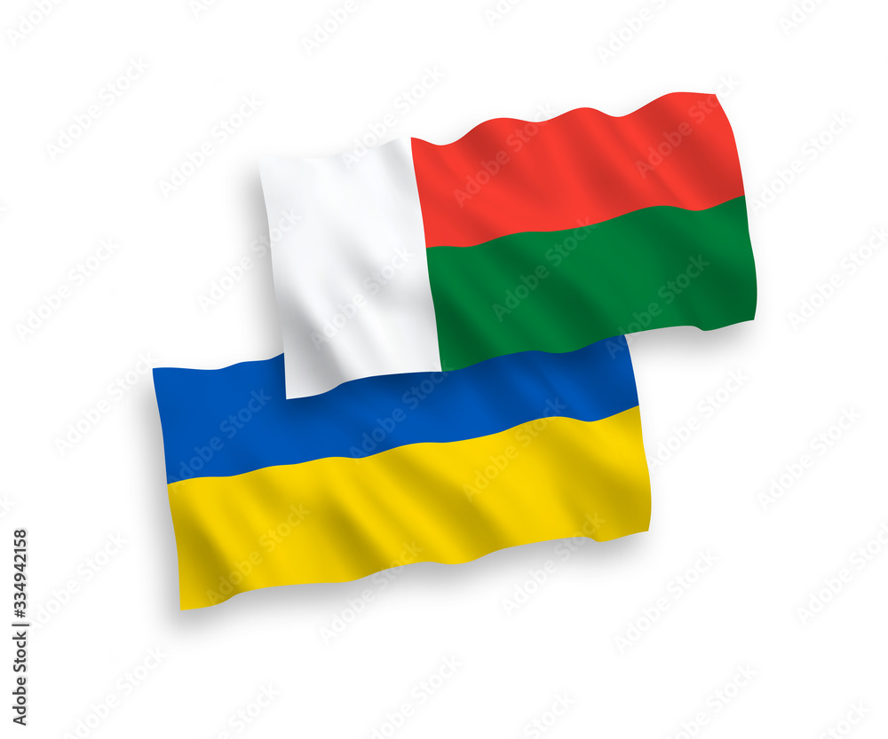 Obraz premium Flags of Madagascar and Ukraine on a white background