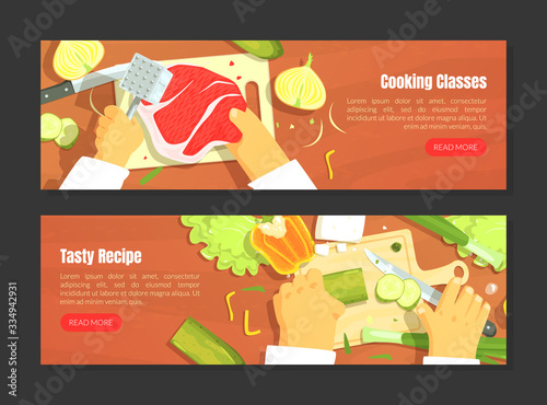Cooking Classes Landing Page Template, Tasty Recipe Web Page, Mobile App, Homepage Vector Illustration