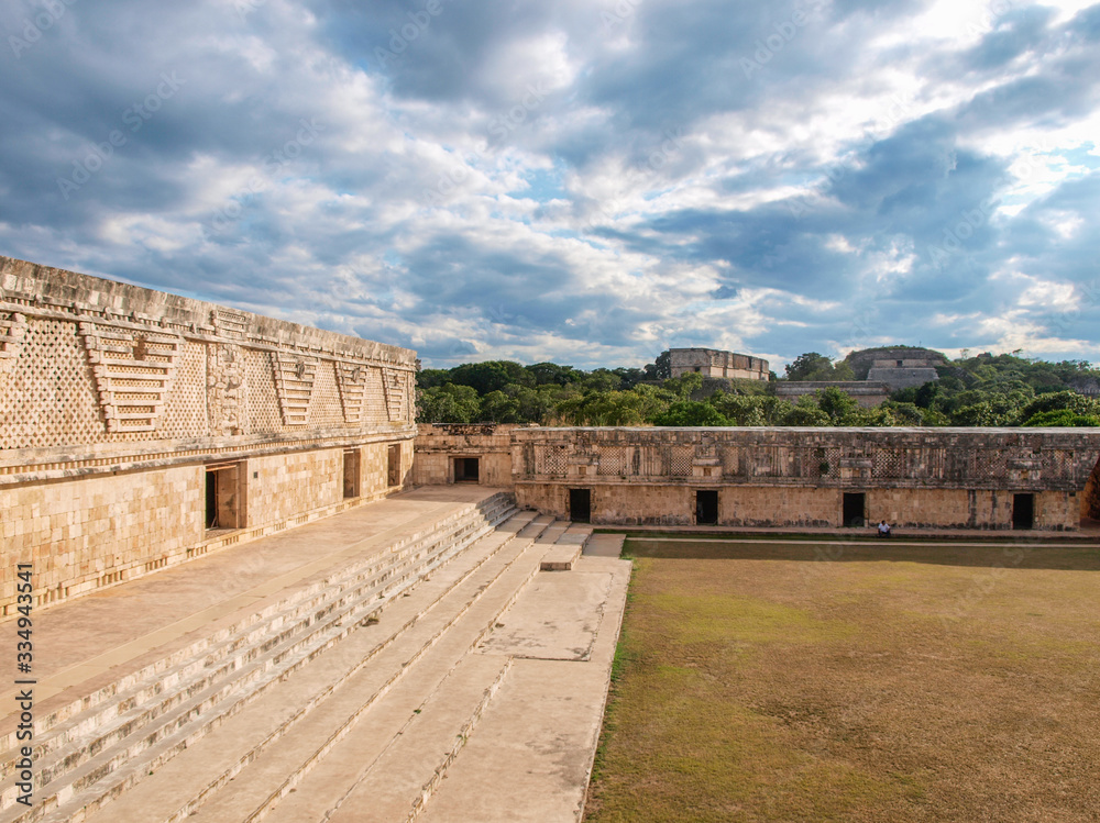 Large square at the mayan ruins of Uxmal, Yucatan, Mexico