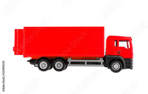 Red truck isolated on white background, transportation car Delivery