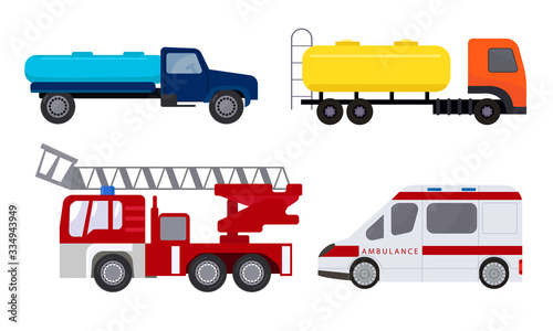 Hand drawn different types of auto vehicles over white background