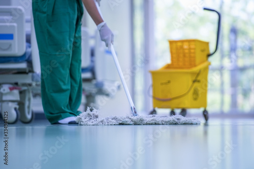  Hospital cleaning,Cleaning the hospital floor. photo