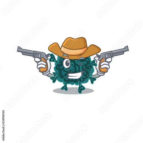 Cute handsome cowboy of herdecovirus cartoon character with guns