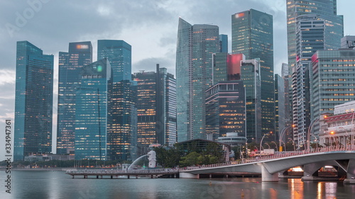 Photography Esplanade bridge and downtown core skyscrapers in the background Singapore night