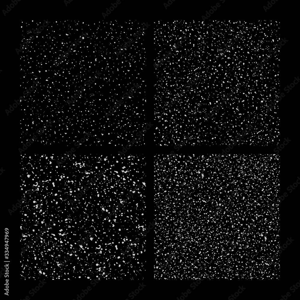 Set of four grainy, speckled seamless patterns, textures. Stone, dirt, concrete