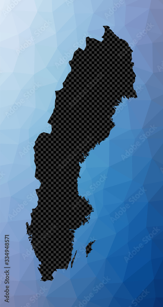 Sweden geometric map. Stencil shape of Sweden in low poly style. Appealing country vector illustration.