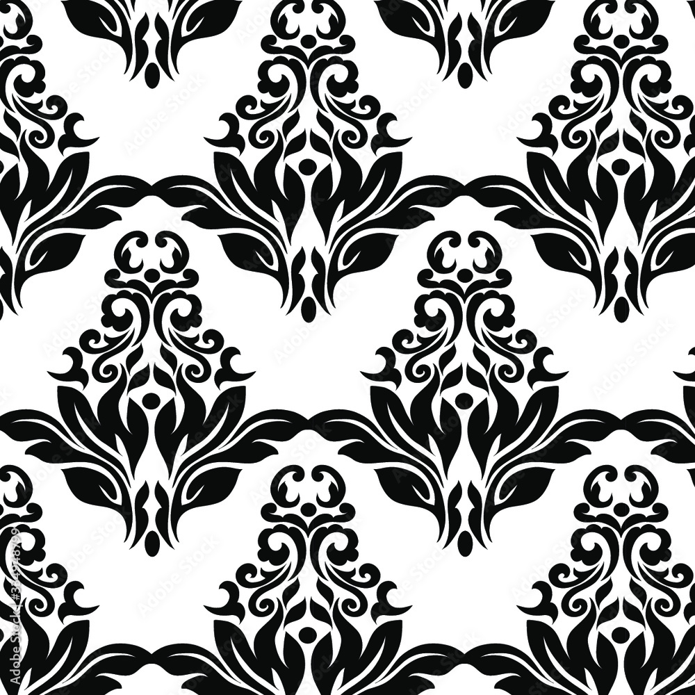 Damask wallpaper.  vector background. Black and white texture. Floral ornament