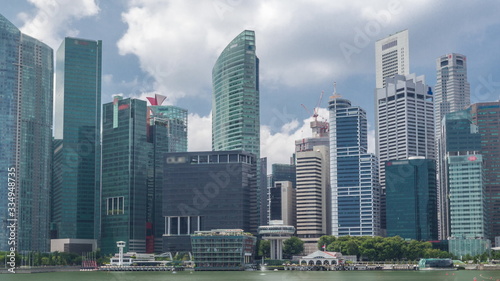 Business Financial Downtown City and Skyscrapers Tower Building at Marina Bay timelapse hyperlapse, Singapore,