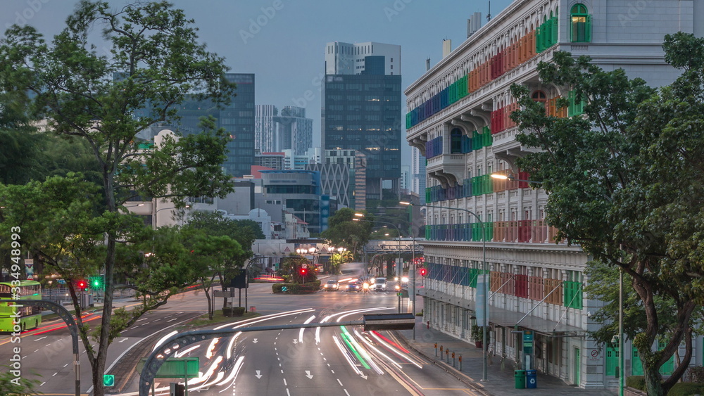Obraz premium Old Hill Street Police Station historic building in Singapore night to day timelapse.