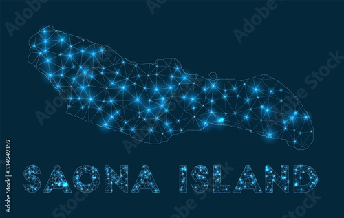 Saona Island network map. Abstract geometric map of the island. Internet connections and telecommunication design. Modern vector illustration.