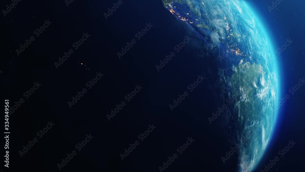 Looping planet earth rotation. Planet earth with atmosphere and stars twinkle Stars Planet Earth, Outer Space, Planet - Space, World Map, World Map, Outer Space, City.