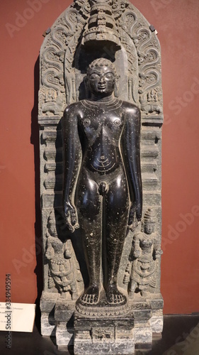 Mumbai  Maharastra India- March 31 2020  Black idol of standing lord Mahavira- worshipped by the people of Jain religion.