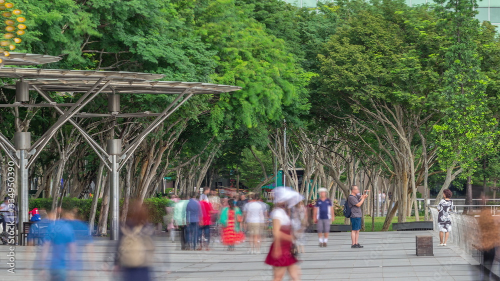 Αυτοκόλλητο Walk way with trees beside at parks and outdoor of marina bay with singapore sky