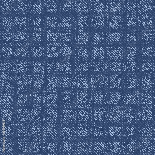 Grid faded denim texture Vector background. Checkered frayed Jeans fabric seamless pattern