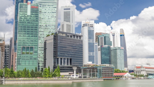 Business Financial Downtown City and Skyscrapers Tower Building at Marina Bay timelapse hyperlapse, Singapore,