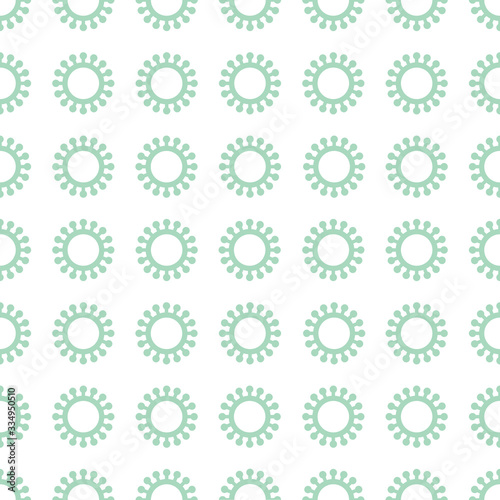 Green Coronavirus shapes seamless pattern on white background. Virus cells vector pattern background illustration.