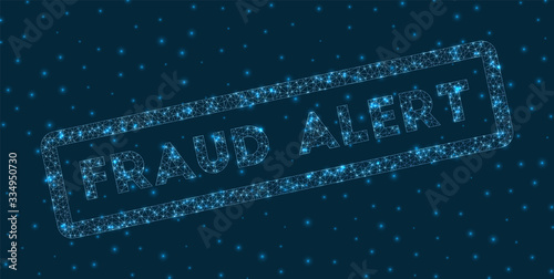 Fraud alert word in digital style. Glowing geometric fraud alert badge. Awesome vector illustration.