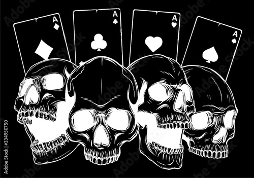 Aces and Skull in black background