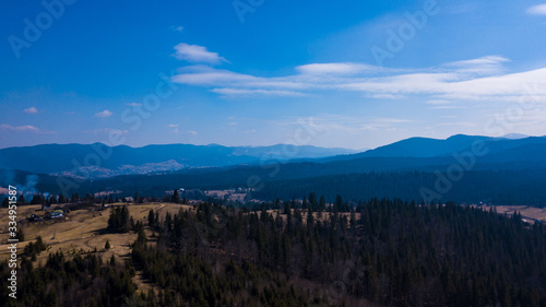 Top of the mountain panorama of the mountain Carpathian aerial photography Ukraine.