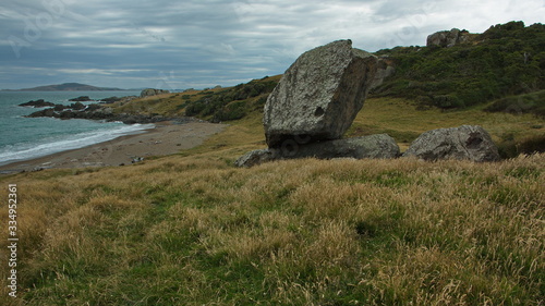 Balancing Rock at Colac Bay near Riverton,Southland on South Island of New Zealand 