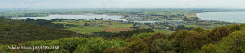 Panoramic view of Riverton,Southland from Mores Coastal Loop Track on South Island of New Zealand 