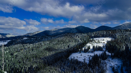 Carpathian mountains winter Snow aerial photography.