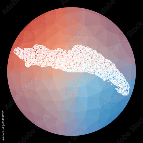 Vector network Anegada map. Map of the island with low poly background. Rounded Anegada illustration in technology, internet, network, telecommunication concept style. Charming vector illustration.