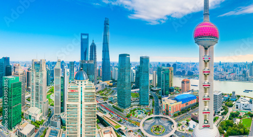 Photography The city scenery along the Huangpu River in Shanghai, China