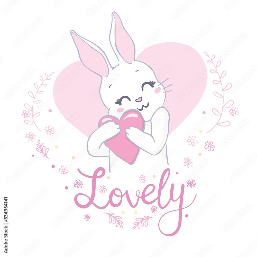 Valentines Day bunny rabbit with red heart that says