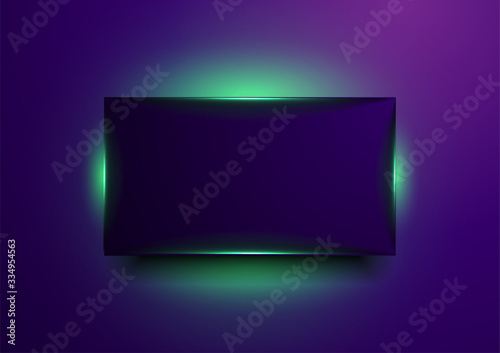 Violet glowing frame with green fluorescent neon light abstract background. Vector technology sci-fi design
