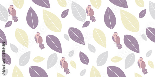 Canvas Print seamless pattern with leaves and birds