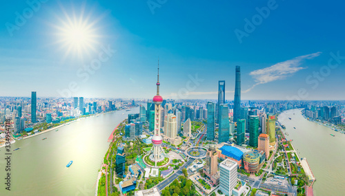 Photography The city scenery along the Huangpu River in Shanghai, China