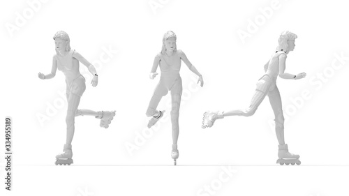 3D rendering of a female roller skater sportin g activity isolated