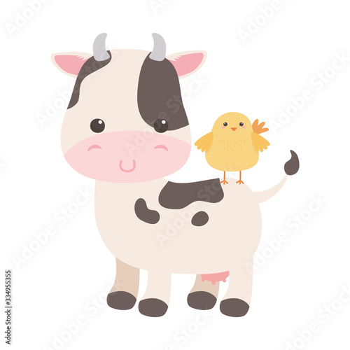 cute little chicken in cow animal cartoon isolated design