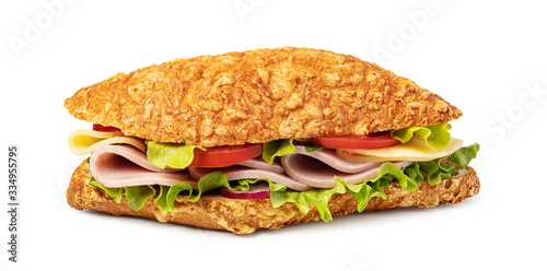 sandwich with ham on white background