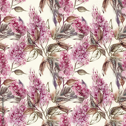 Lilac Seamless Pattern. Watercolor Background.