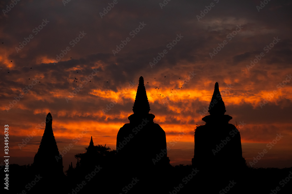 Scenic sunrise over some temples in Bagan, Myanmar.