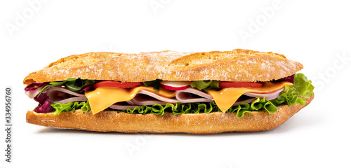 sandwich with ham on white background
