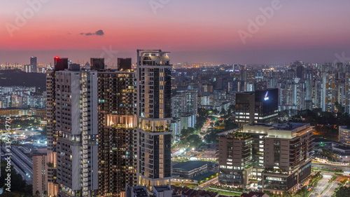 Aerial skyline with apartment buildings and skyscrapers of Singapore timelapse © neiezhmakov