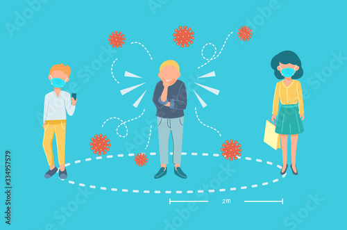 Illustration show the important of social distancing in public , prevent virus transmission. Coronavirus covid-19 conceptual info graphic