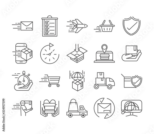 fast delivery cargo shipping commerce business icons set line style icon