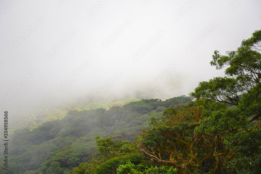 Blick über den Dschungel mit Wolken in Costa Rica 