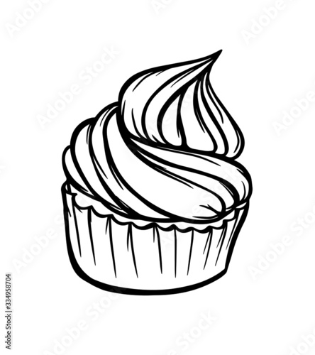 cupcake with cream dessert relish vector illustration isolate outline a sweets baking banner coloring object kitchen pastry shop