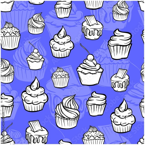 pattern cupcakes with cream food baking geometric seamless pattern of colored textile print sweets vector relish