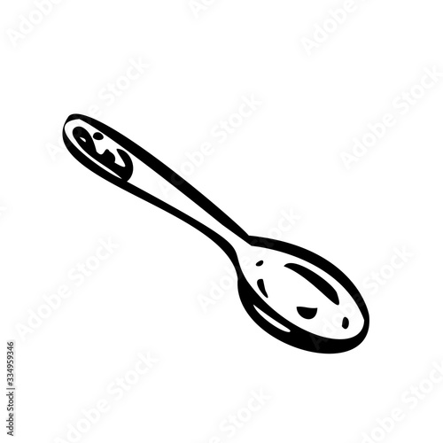 The spoon. Black and white vector illustration in line art style. Hand drawn. Isolated on a white background.