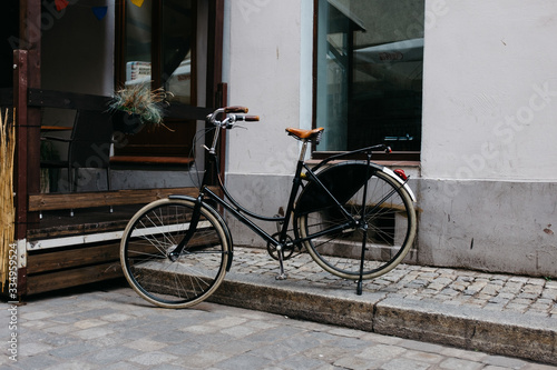 Old classic vintage bicycle on the sidewalk